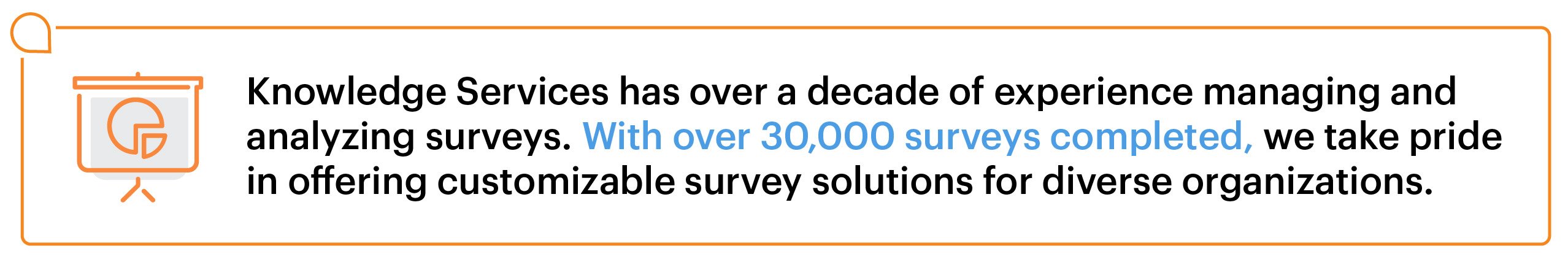 Graphic with text: "Knowledge Services has over a decade of experience managing and analyzing surveys. With over 300,000 surveys completed, we take pride in offering customizable survey solutions for diverse organizations." 