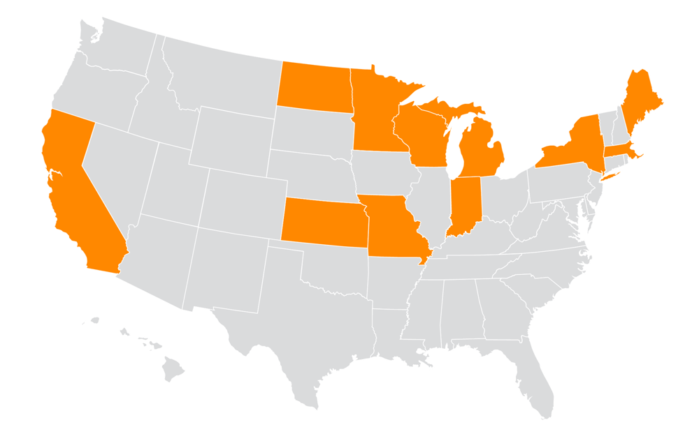 US Map highlighting states utilizing Survey solutions